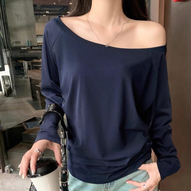 Oversize Off shoulder Long sleeve T shirt Women Solid color Casual Tops Lady Spring Autumn Basic Tees Korean style Youth Blouses