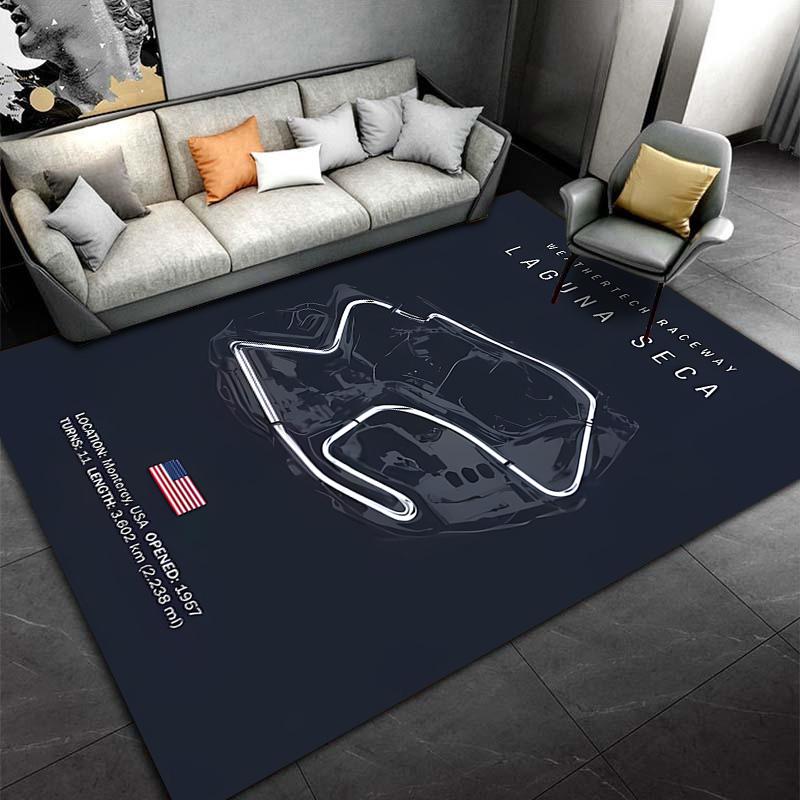 LAGUNA SECA Race Track Design Area Rug for Car Enthusiasts Suitable for use as an anti-slip game mat for living room and bedroom sofas
