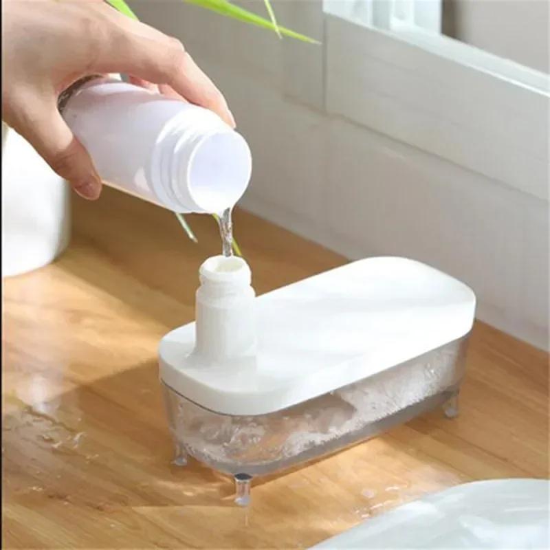 Dozator 2 în 1 și cutie de depozitare săpun Multifuncțional Recipient lichid Suport săpun cu scurgere Raft suport dozator săpun Bucătărie