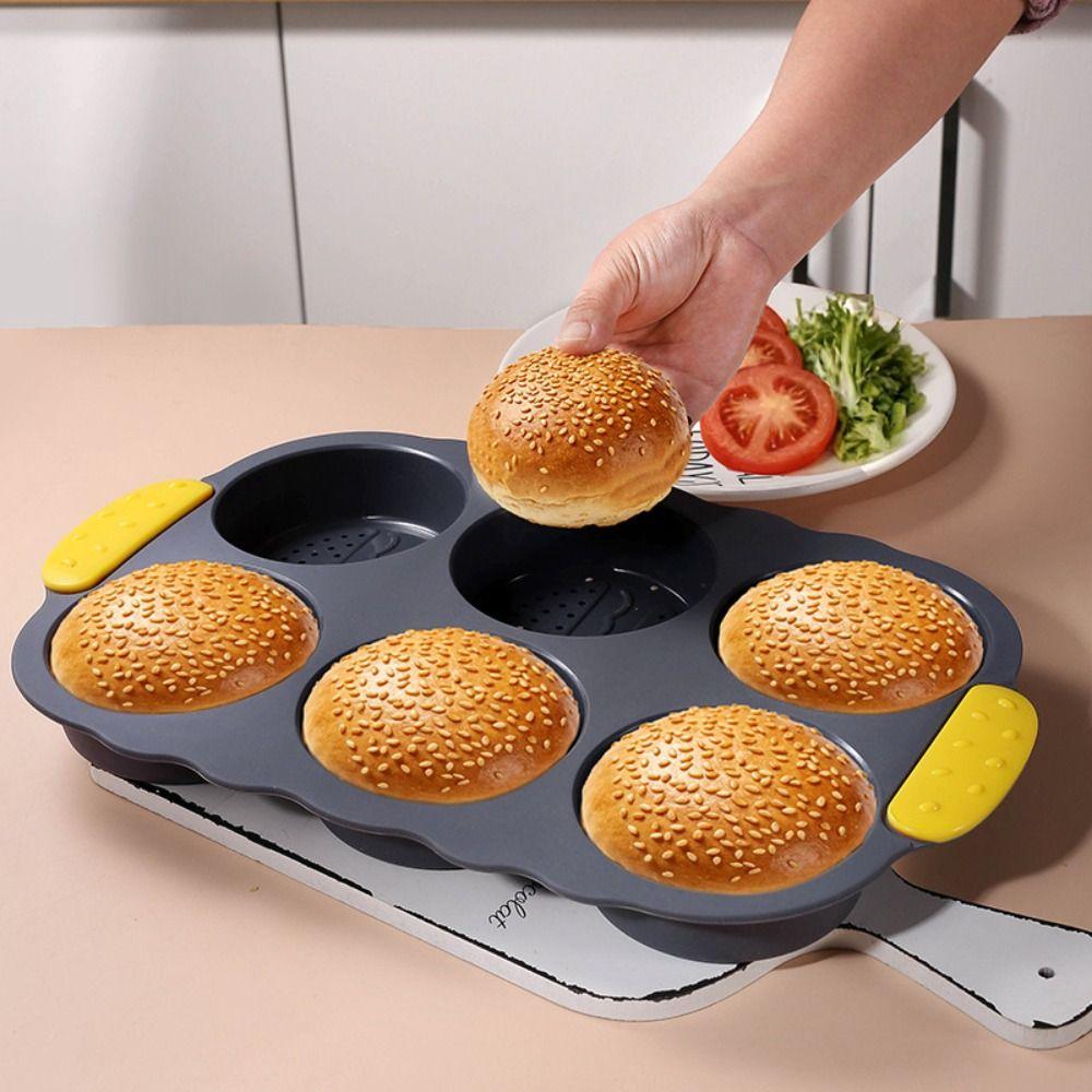 Non-stick Hamburger Bun Mold Heat Resistant Burger Bun Maker Reusable Oven Baking Plate  Household