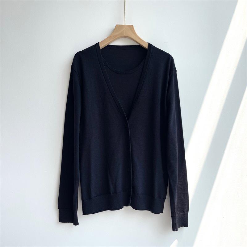 ER Brand Women's Solid Color Wool Cardigan: Thin Knit, Single-Breasted, Sun Protection.