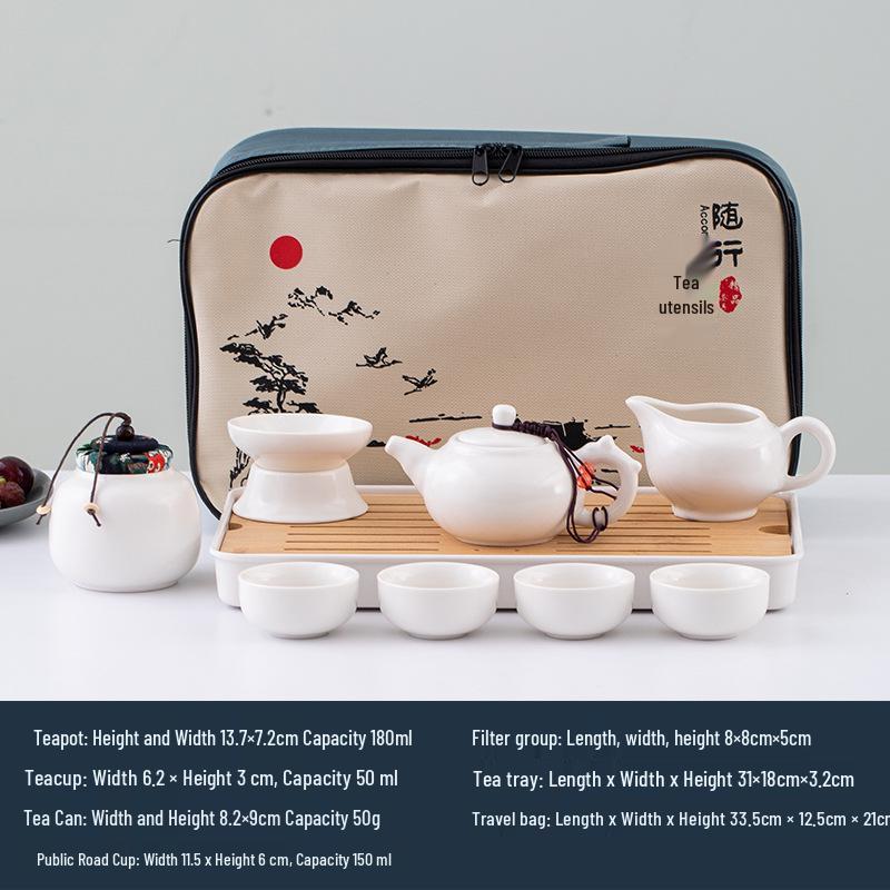 Portable Ceramic Tea Set with Tray - Custom Engraved Anniversary Gift
