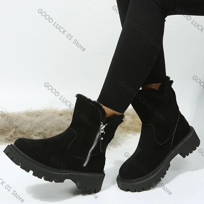 

Fashion Thick Plush Snow Boots Women Faux Suede Non-slip Winter Boots Woman Keep Warm Cotton Padded Shoes Platform Ankle Booties 2025 35 чёрный