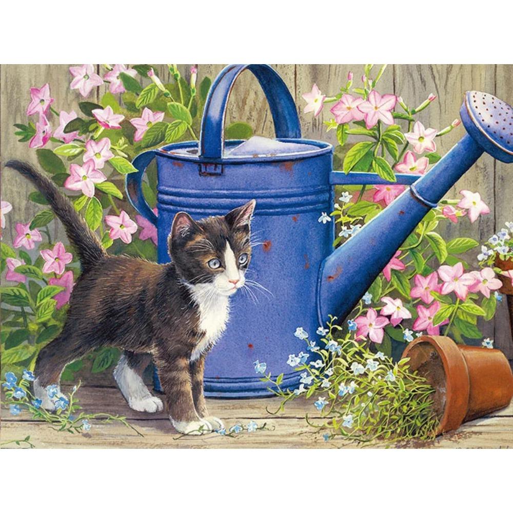 Diamond Painting Full Drill Colorful Cat Round Diamond Painting Cartoon Cute Animal Diy Diamond Mosaic Painting Home Decoration