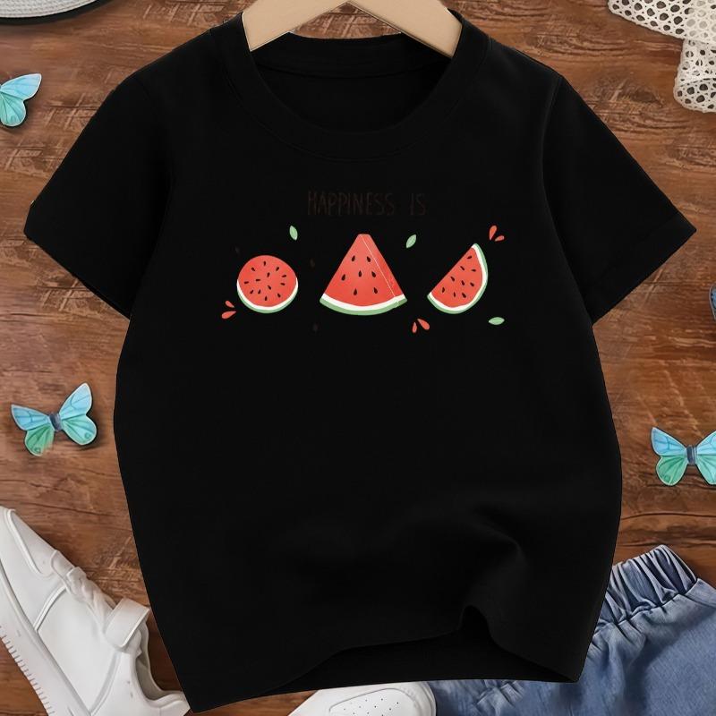 Kids Watermelon Graphic Crewneck Short Sleeve Tee, Spring Summer Casual Eye-Catching Kids Top, Ideal Gift