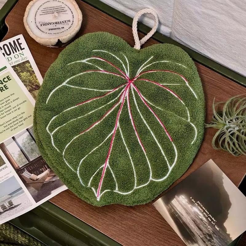 Thickened Plush Kitchen Towel Infusion Shaped Washable Clear Plant Print Hanging Absorbent Towel Household Decorative Towel