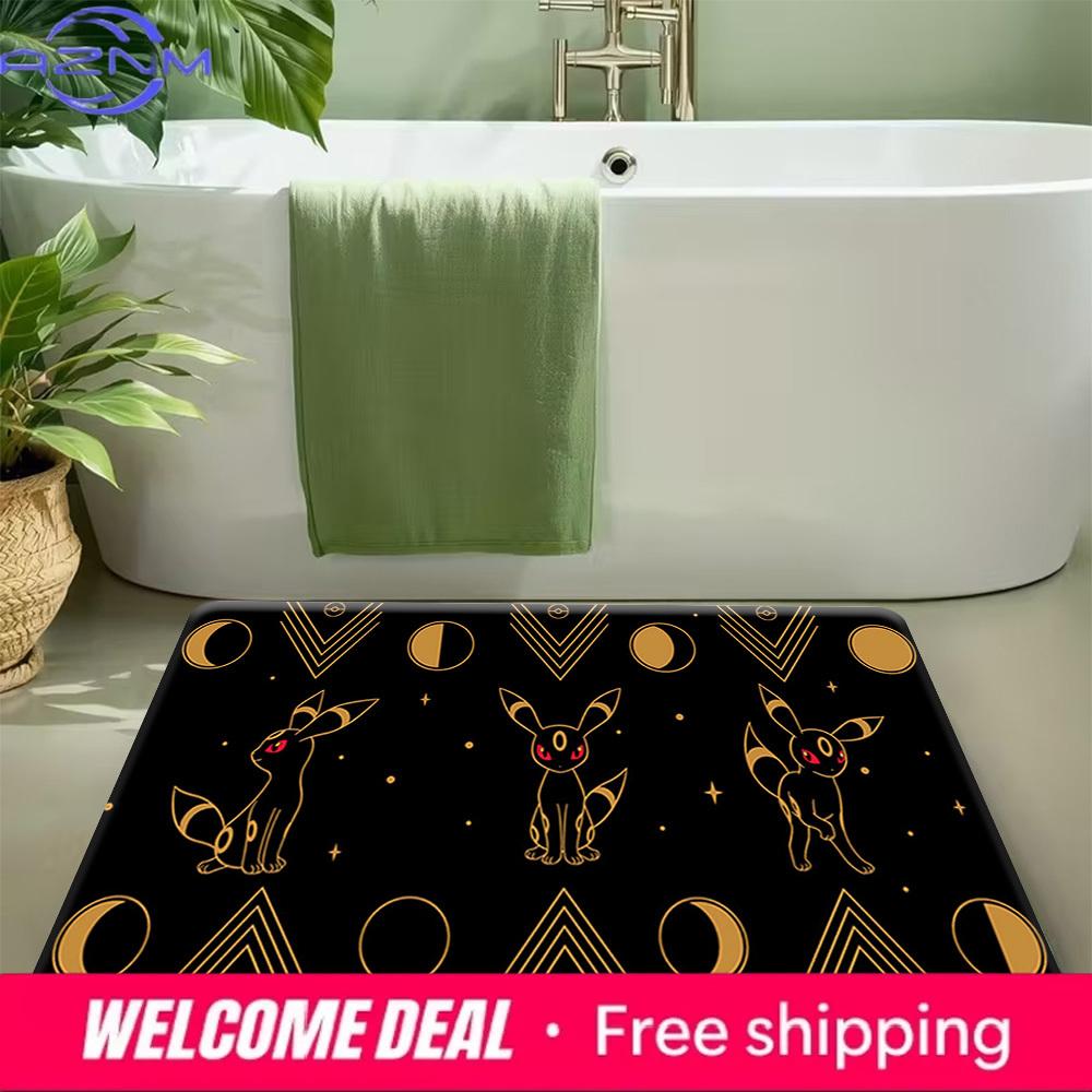 Anime Pokemon Umbreon Moon Pattern Print Non-slip Doormat, Soft Absorbent Floor Rug for Bathroom Bedroom Entrance, Home Decor Ca