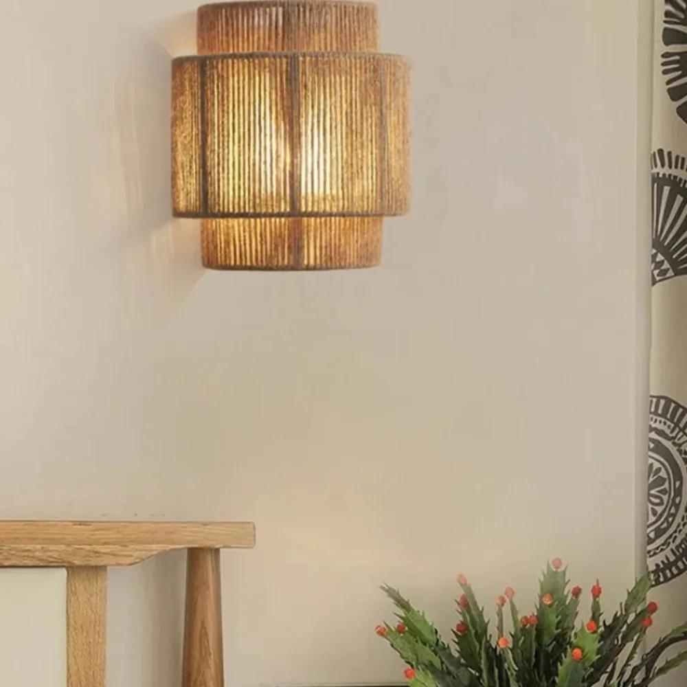 Modern Wall Light Natural Wall Sconce Hemp Rope Hand-Woven Square Rustic Farmhouse E27 Kitchen Island Restaurant Living Room