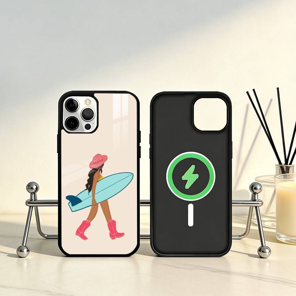 Surfboard Surfing Art Surf Girl Phone Case For iPhone17,16,15,14,13,12,11 Plus,Pro Max Magnetic For Magsafe Wireless Charging