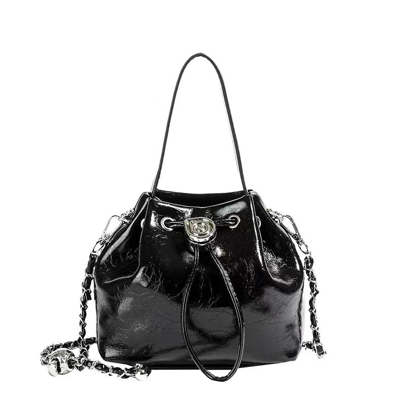 

Модная плиссированная сумка-ведро, женственная, новая корейская простая сумка на плечо, элегантная цепочка для вечеринок