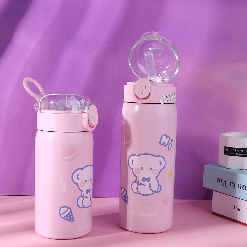 Large Capacity Water Bottle Cartoon Coffee Cup Leak Proof Straw Insulated Cup Kid