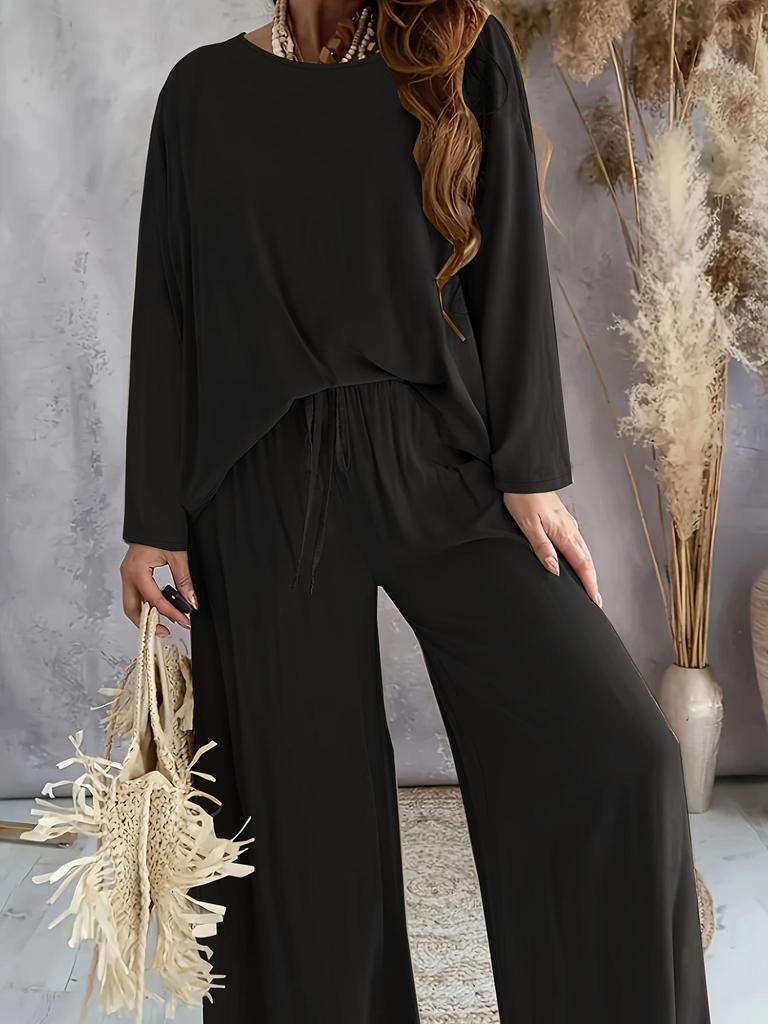 2025 Spring Ice Silk Stretch Pajama Set - Women's Loose Long Sleeve Top & Pants