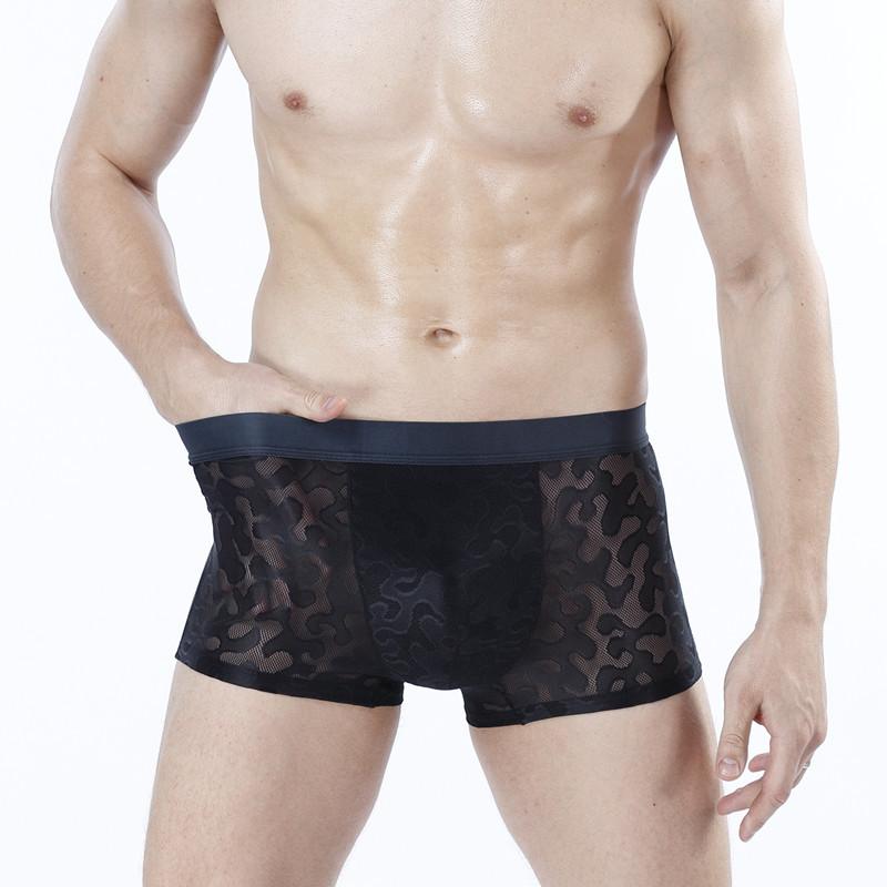 Pánské spodní prádlo ledově hedvábné prodyšné duté ultratenké sexy pánské boxerky