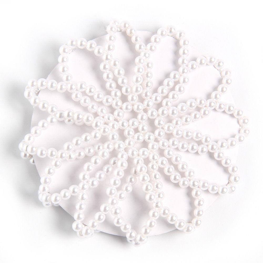 Elegant Pearl Crochet Bun Net Elastic Fake Pearl Hair Nets Hair Bun Covers  Hair Accessories