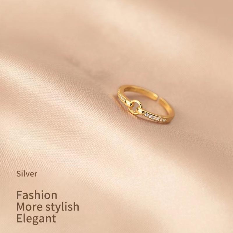 Geometric Round Diamond-Studded Adjustable Women's Ring in Sand Gold – Perfect Gift for Girlfriend or Best Friend