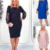 Spitzen-Patchwork-Print Langarmkleid in Übergröße für Damen