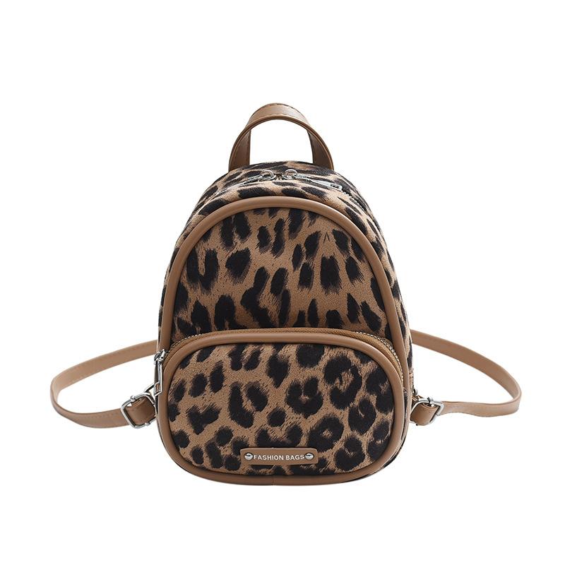 Junior leopard print daily commuter backpack ins Korean version of casual style contrasting color women's travel shoulder backpack