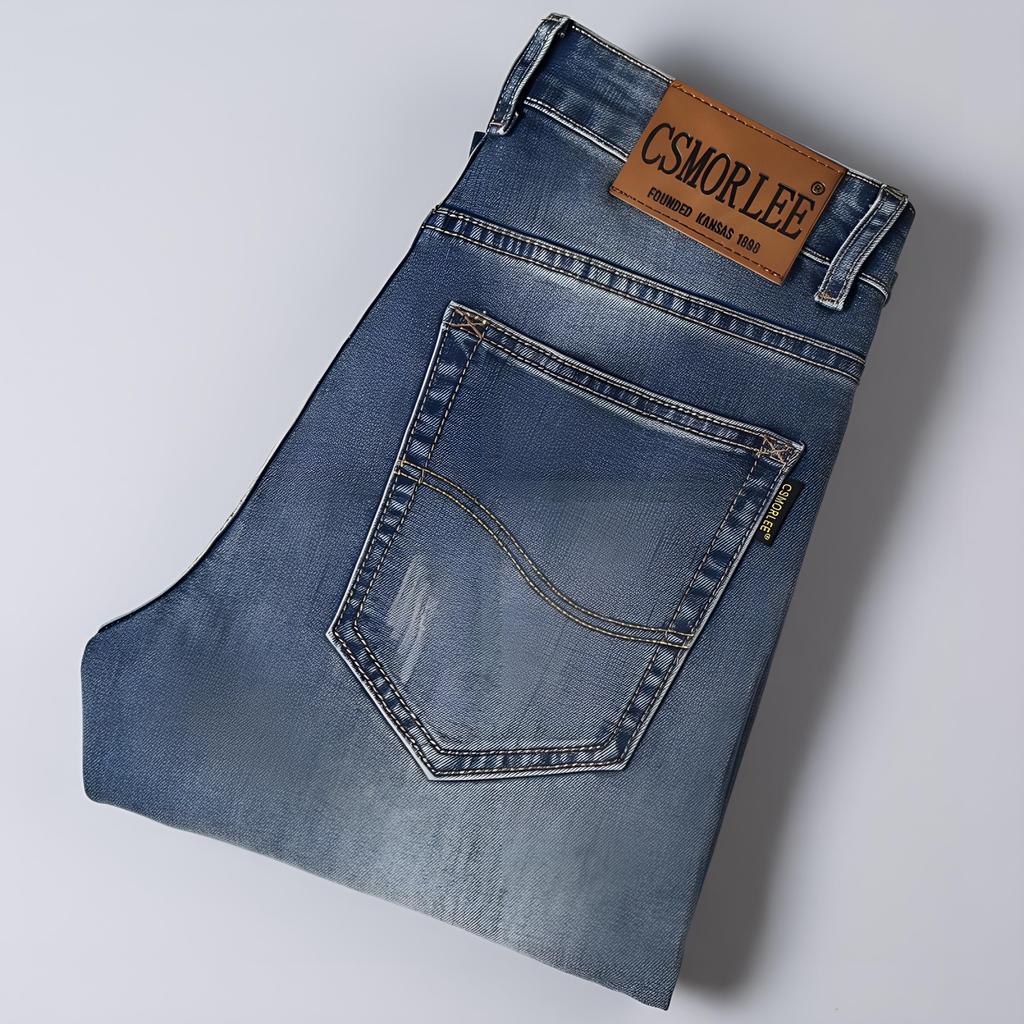 Džíny Muži Rovné Volné Elastické Tenké Jarní a Podzimní modely Nostalgie Dlouhé kalhoty Muži Kalhoty Tide