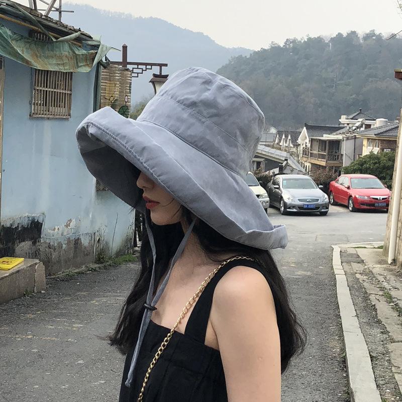 

Large Brimmed Fisherman Hat for Women s Summer Outings, Sun Protection Hat, Japanese Artistic Versatile Hat, Korean Version сірий