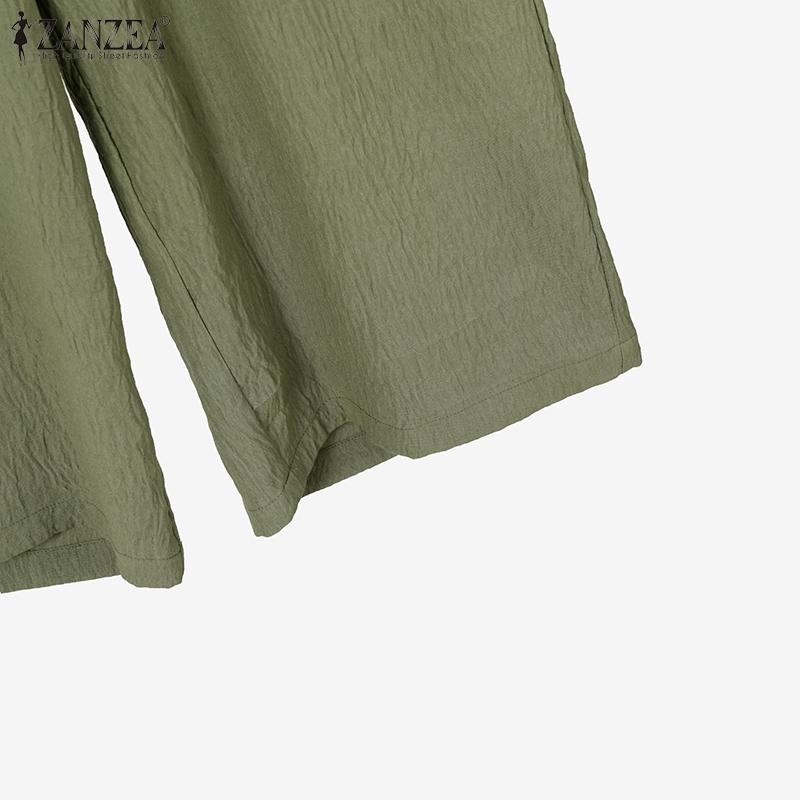 ZANZEA Women Short Sleeve Blouse and Cropped Pants Summer Two Piece Suit Sets