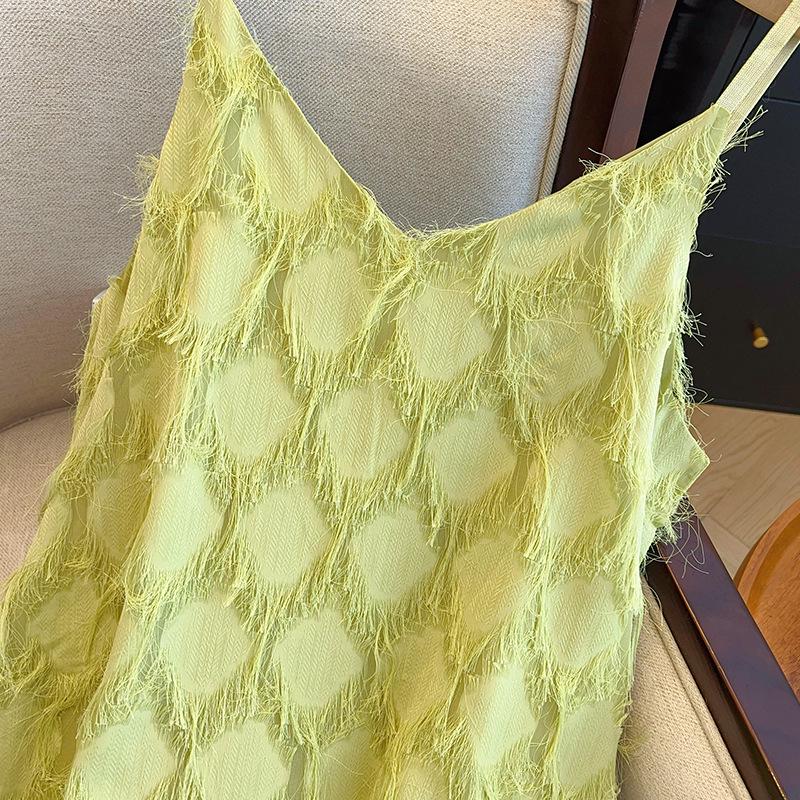 Plus Size Women's Spring/Summer 2025 Fringe Tank Dress & Knitted Cardigan Set