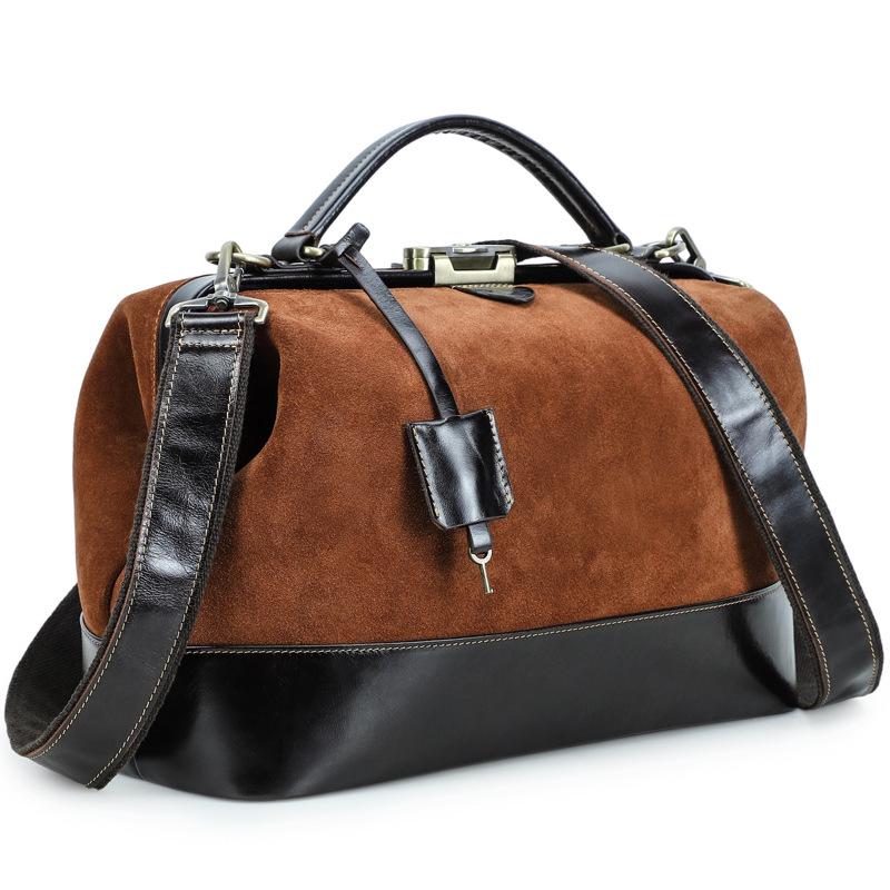Black Angel Genuine Leather Women s Crossbody Doctor Bag with Suede Buckle