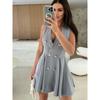 Summer New European and American Fashion Commuter Ol Deep V-neck Double Breasted A Word Sleeveless Vest Dress Skirt DRESS