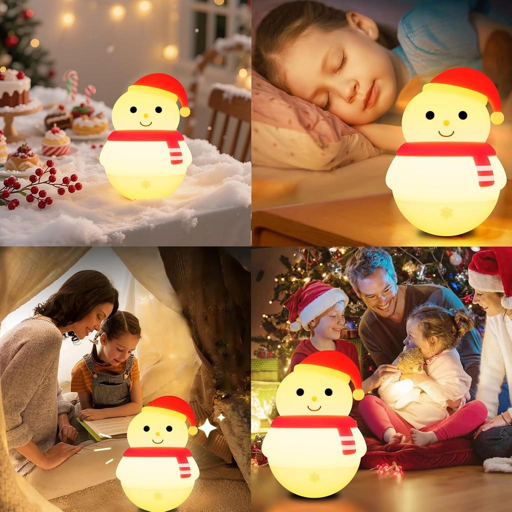 Cute Snowman Night Light Bedroom Silicone Nursery Tumbler Nightlights Bedside Touch Lamp for Baby Children Girls Christmas Gift