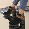 2026 Autumn/Winter New Large Thick High Heels Leopard Pattern Women's European and American Style Versatile Short Boots