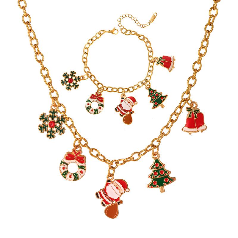High-End Christmas Necklace with Cartoon Christmas Tree and Bells Design