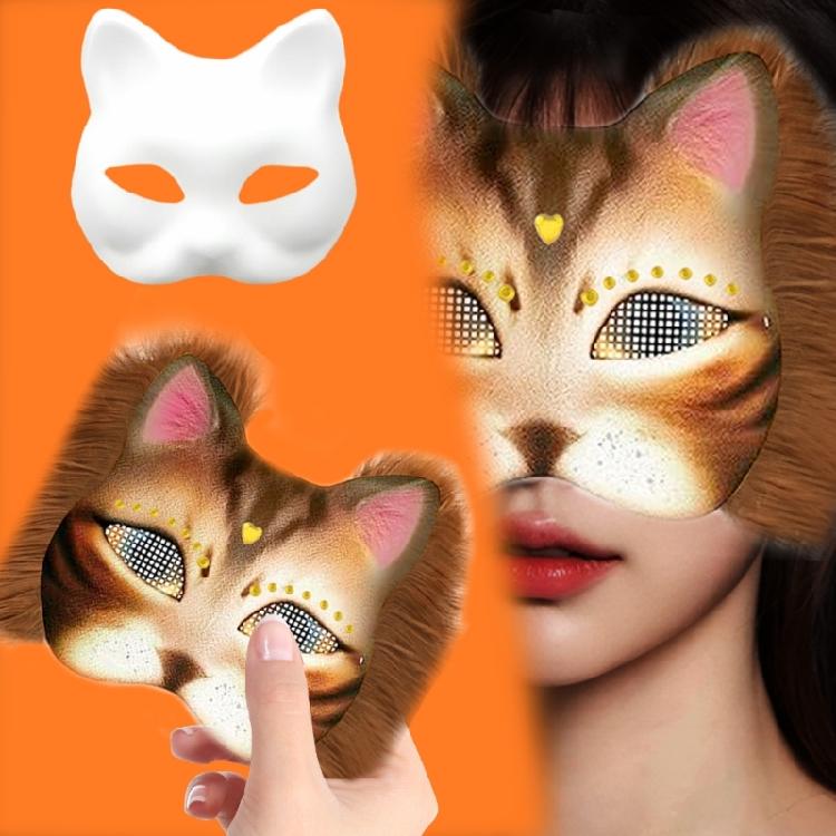 Cats Mask Masquerade Mask Anime Cosplay Mask Hand-Painted Cats Mask with Plush Fabric Blank Mask for Halloween