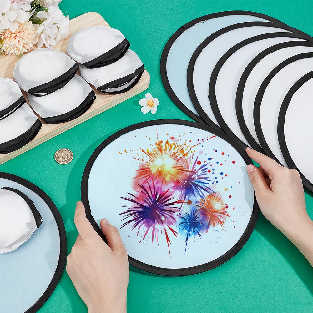 BENECREAT Folding Frisbee Round Foldable Hand 25cm Sublimation DIY Blank Folding Black with Easy to for Outdoor Events 50-Piece Fan, Shape, Fan, Fan,