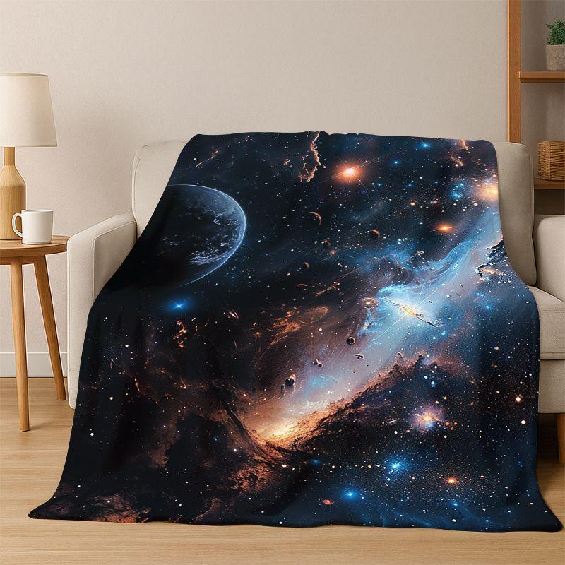 Universe Milky Way Space Stars Galaxy Earth Flannel Blanket Soft Warm Throw Blanket for Bedroom Living Room Bed Travel Camping