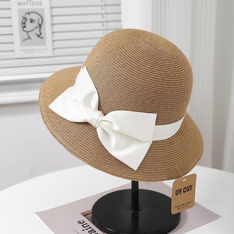 Bow dome straw hat women's summer seaside vacation beach sun hat foldable sun hat