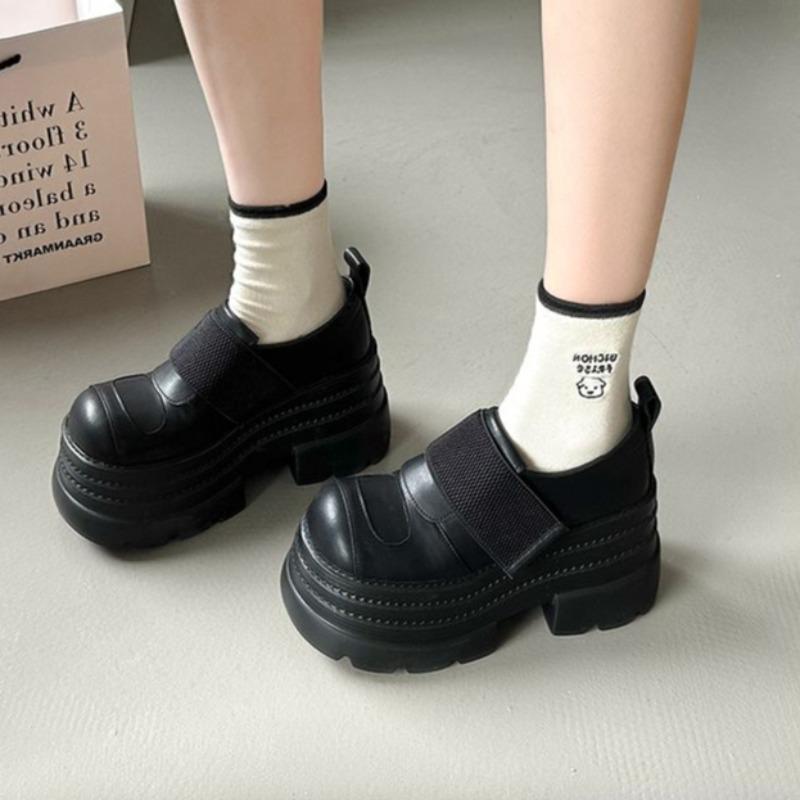 Fashion Woman Pumps Gothic Round Toe Platform Black Leather Casual Shoes for Women High Heels Spring Popular Quick Delivery Stylish Shoe