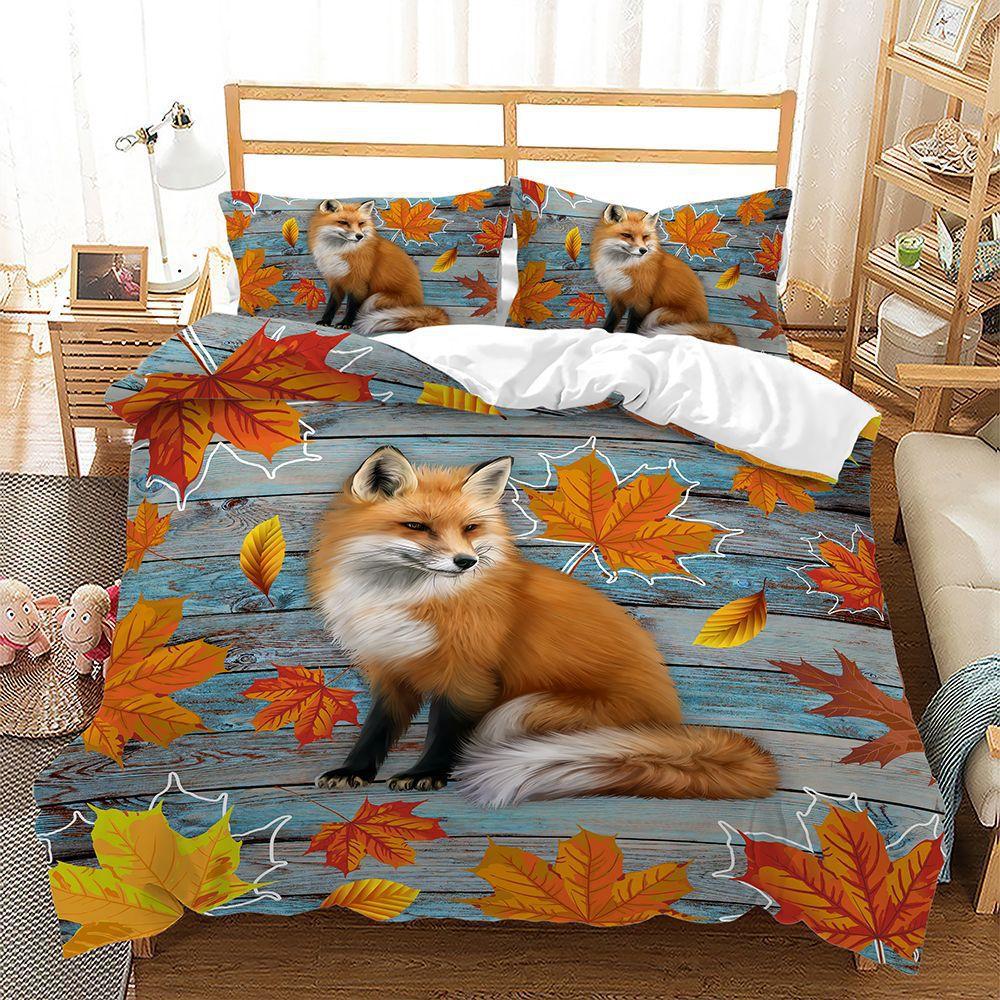 Little Fox Bed Three-Piece Quilt Cover 3D Digital Printing Kit