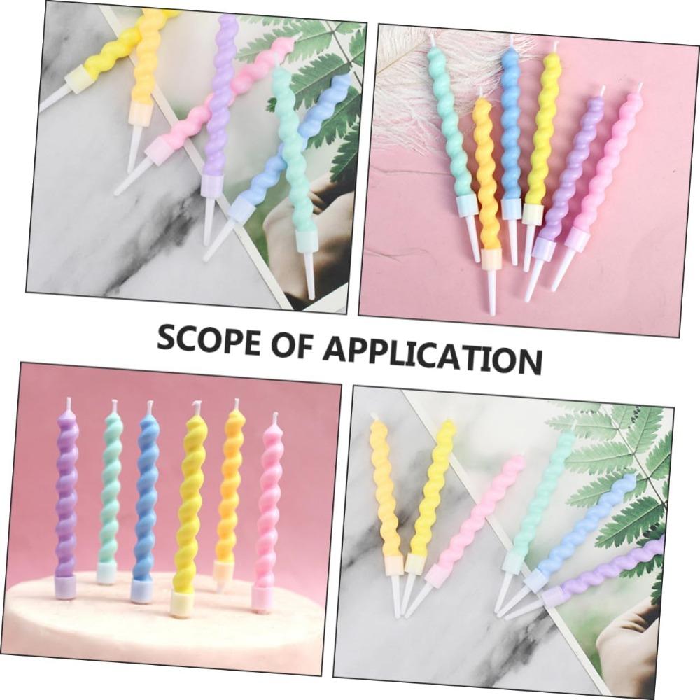 6/12pcs Threaded Candle Cake Topper Happy Birthday Candles Creative Cake Decorative Cake Candle  Color Cake Candle Plastic