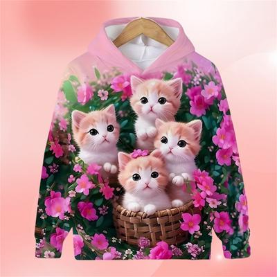 Kawalii Girls Clothes Hoodies for Kids Cat Hoodie Fashion Cartoon Spring Autumn Casual Cartoon Print Sweaters for Children