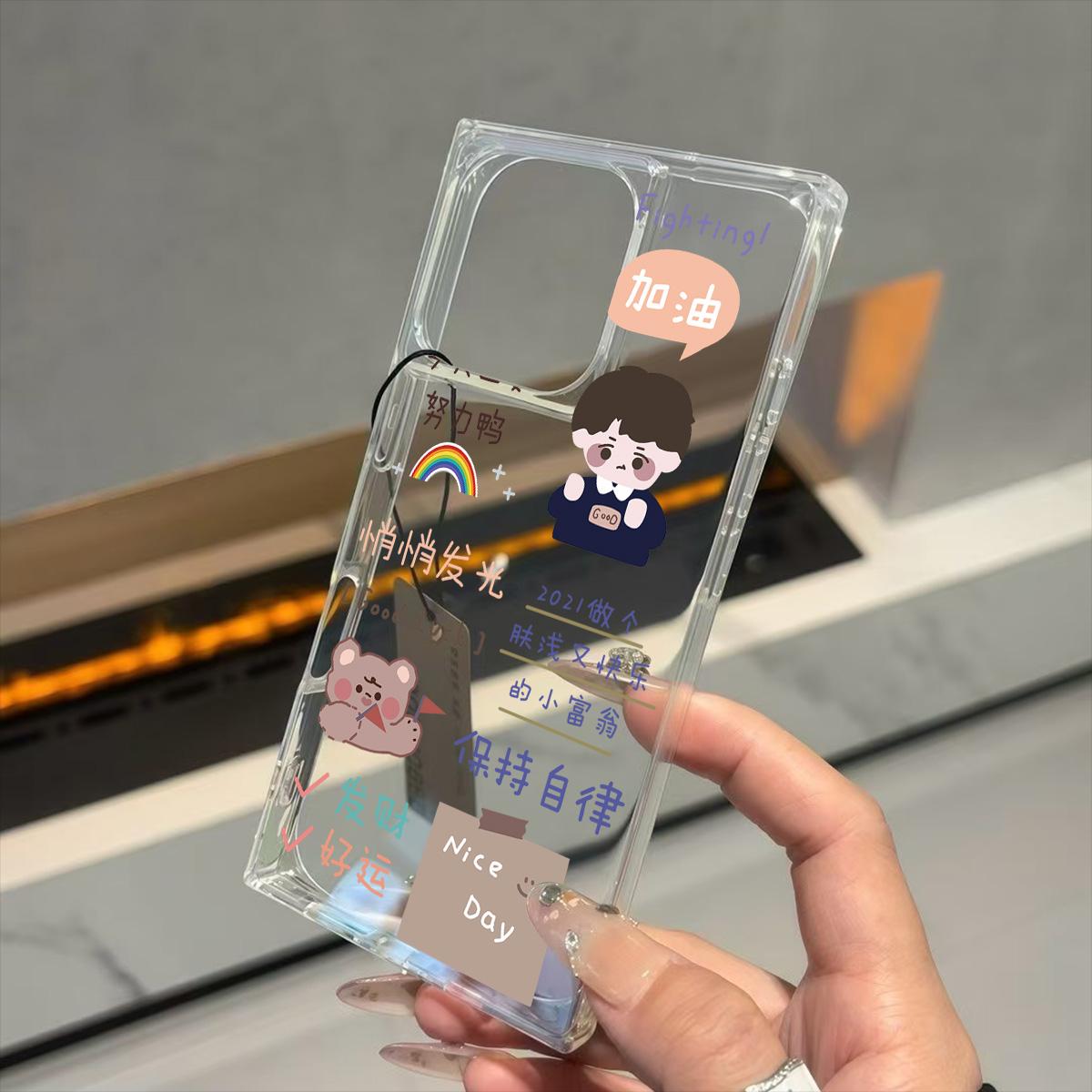 

Clear Square Back Tube Case Protection For iPhone 16 ProMax 15 Plus 13 11 14 Pro Max 12 Anti-Oxygen,Quietly Glowing Pattern Casing iphone 11 ProMax