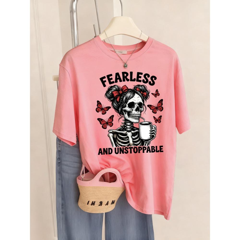 Fearless Understoppable Coffee Skull Print T Shirt Woman Breathable Hip Hop Top Summer T-Shirts Crewneck Short Sleeve