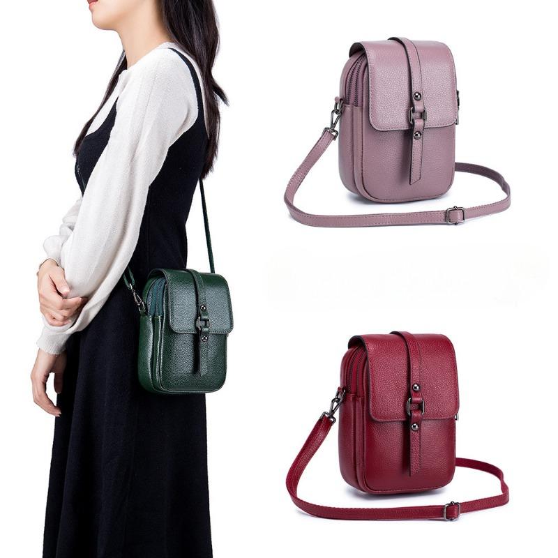 Skew Bag Multi-functional Mini Bag Women's Vertical Double Layer Genuine Leather Mobile Phone Bag