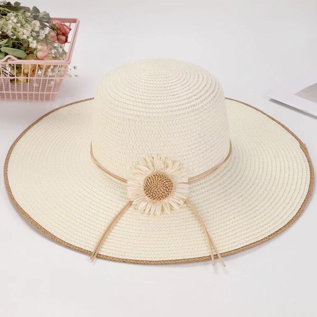 Summer New Fashion Flower Versatile Wave Hat Small Face Foldable Sunscreen Sun Hat Straw Hat