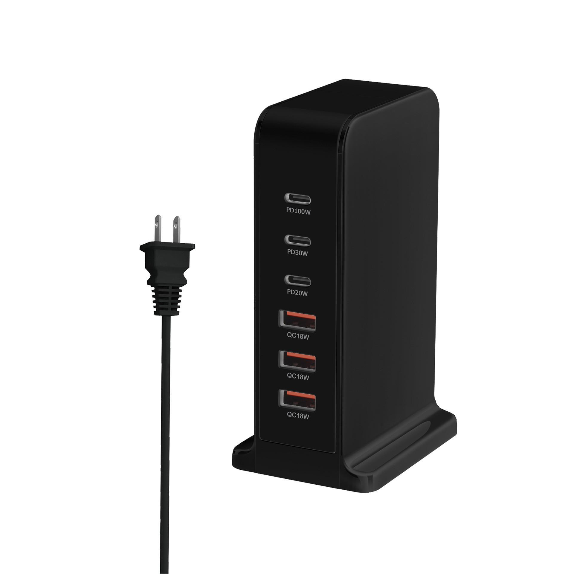 168W 6-Port High Power USB-C Charger with International Plug Adapter