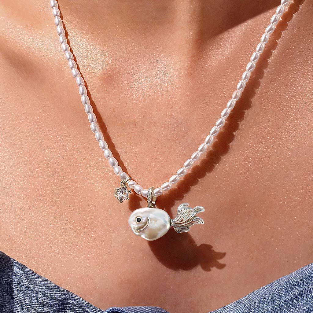 Collana Ciondolo Pesce Carino Serie Oceano Retrò Placcata Oro 18K