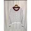 A New Autumn Fashion Round-neck and Versatile Sweater Coat for Women with Contrasting Color Stripes Long-sleeved Knitted Cardigan