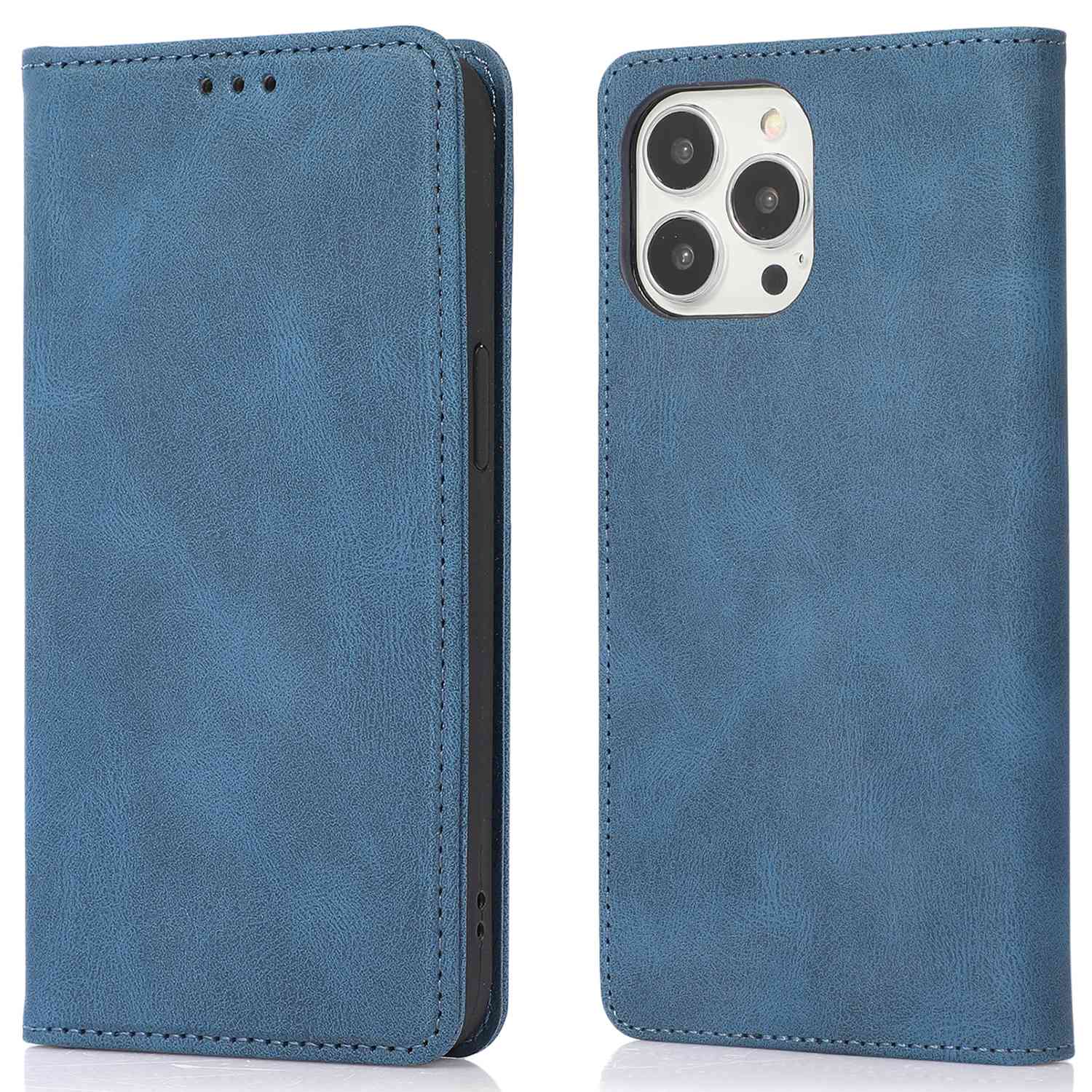 

For iPhone 15 Pro Max PU Leather Wallet Phone Case Magnetic Closing Anti-drop Stand Cover Blue