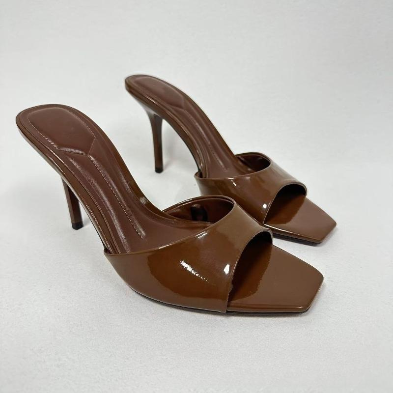 

Women s Mules High Heel Patent Leather Slide Sandals Stiletto Slingback Open Toe Party Evening Dress Shoes Sexy Fashion Heels 42 чорний