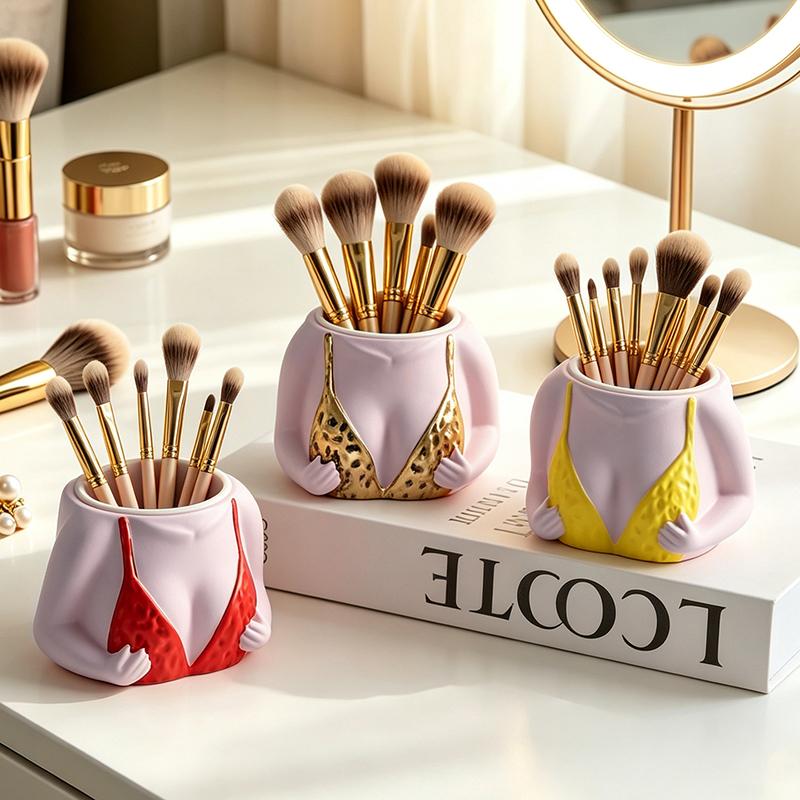 Nieuwigheid Vrouwelijk Lichaamsvormige Make-up Kwastbeker Hars Cosmetische Opbergbakje voor Kaptafel Badkamer Meisjeskamer Bureau Decor