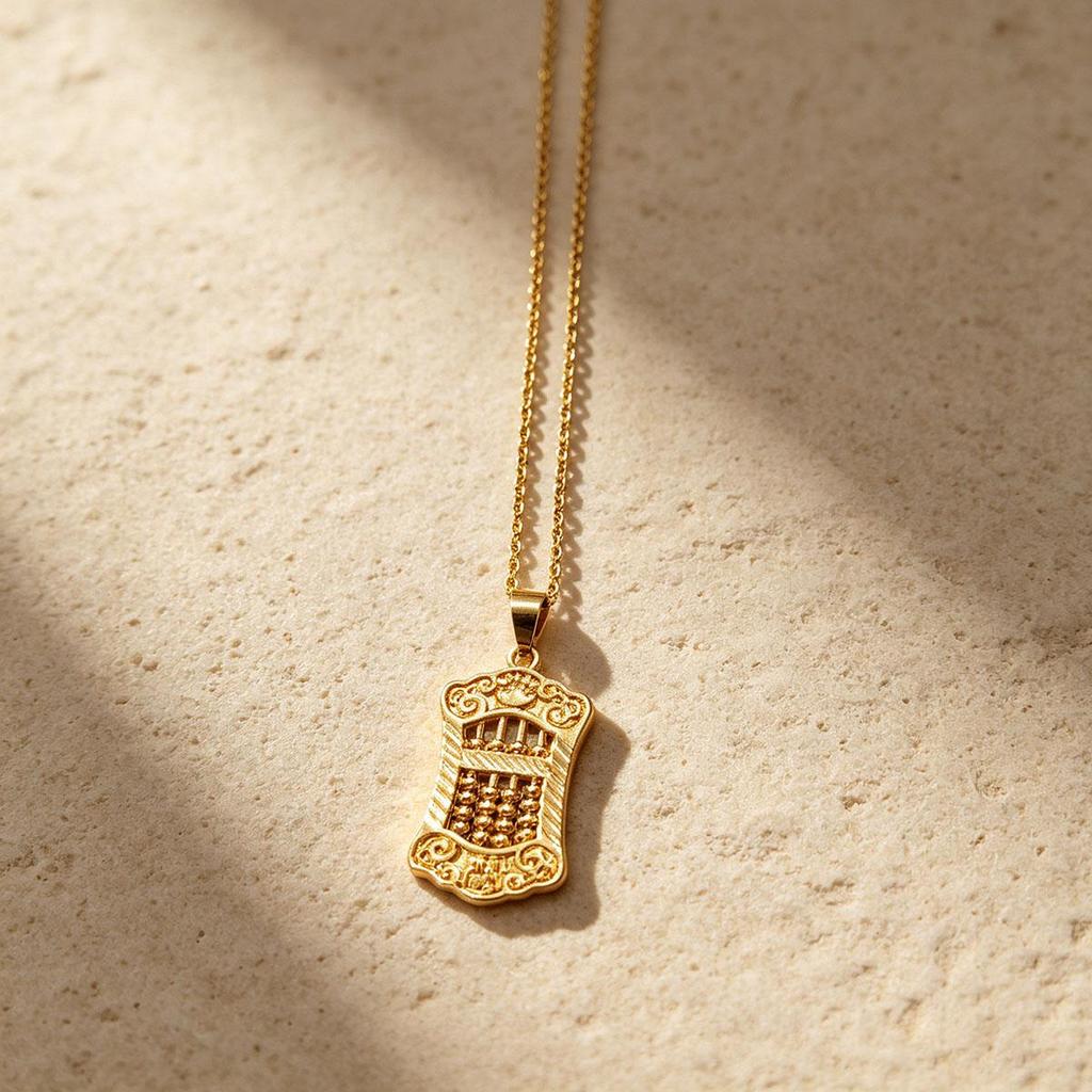 New Chinese Style Simple Abacus Pendant Necklace, Trendy Everyday Niche Versatile Design Women's Sweater Chain Chinese Style Accessory