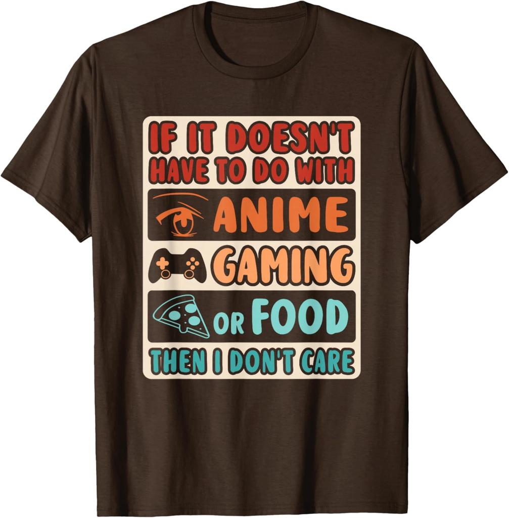 Anime Gaming Food Then I Don't Care Graphic Tee Casual Short Sleeve Crew Neck T-Shirt Men